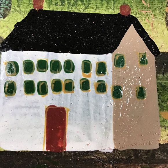 Rustic Primitive Farmhouse Scene Painted Wood Plate NWOT - Picture 4 of 8